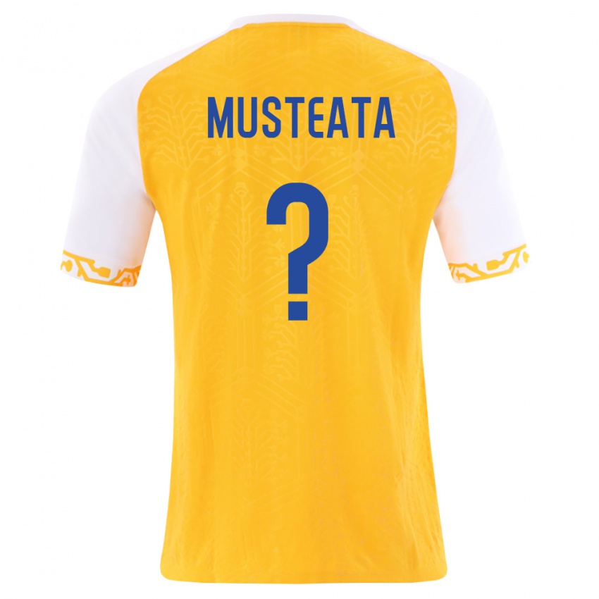 גברים מולדובה Maxim Musteata #0 צהוב לבן הרחק ג'רזי 26-28 חולצה קצרה