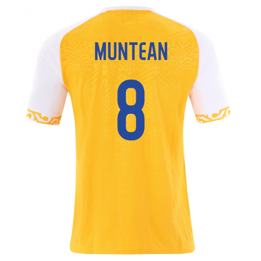 גברים מולדובה Alexandru Muntean #8 צהוב לבן הרחק ג'רזי 26-28 חולצה קצרה