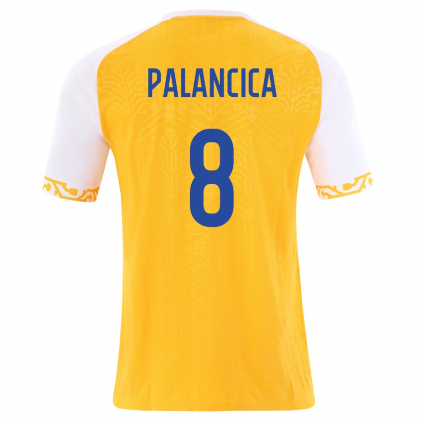 גברים מולדובה Cristian Palancica #8 צהוב לבן הרחק ג'רזי 26-28 חולצה קצרה