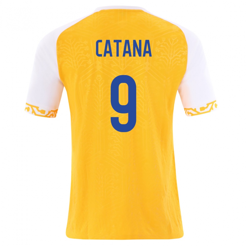 גברים מולדובה Daniel Catană #9 צהוב לבן הרחק ג'רזי 26-28 חולצה קצרה