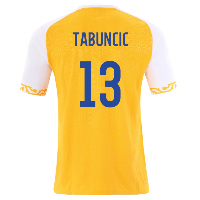 גברים מולדובה Alexandru Tabuncic #13 צהוב לבן הרחק ג'רזי 26-28 חולצה קצרה