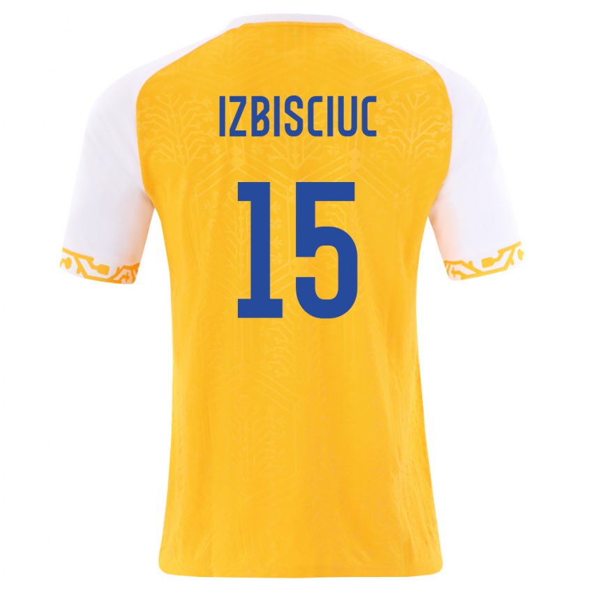 גברים מולדובה Pedro Izbișciuc #15 צהוב לבן הרחק ג'רזי 26-28 חולצה קצרה