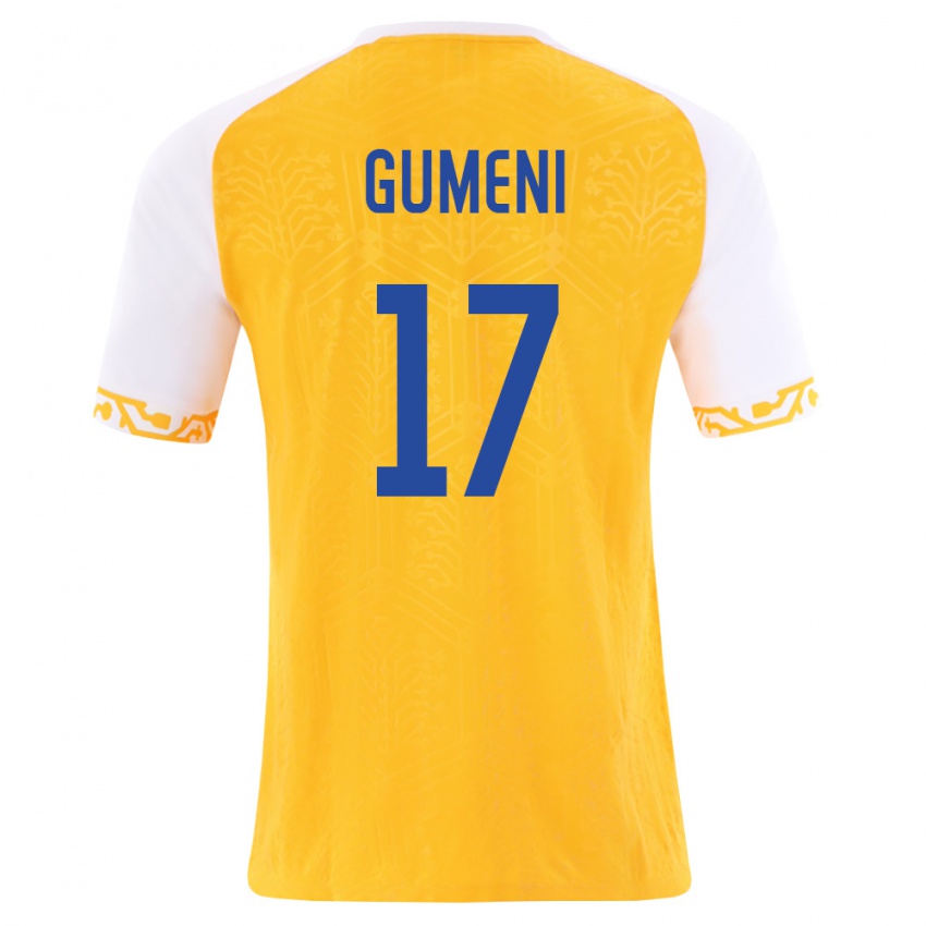 גברים מולדובה Nicolae Gumeni #17 צהוב לבן הרחק ג'רזי 26-28 חולצה קצרה