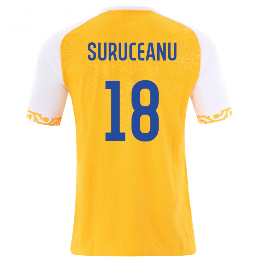 גברים מולדובה Sebastian Suruceanu #18 צהוב לבן הרחק ג'רזי 26-28 חולצה קצרה