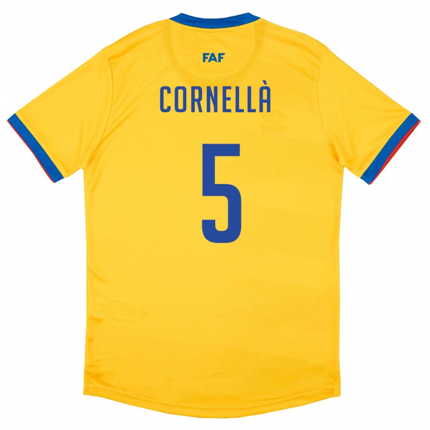 גברים אנדורה Alex Cornellà #5 צהוב כחול אדום הרחק ג'רזי 26-28 חולצה קצרה