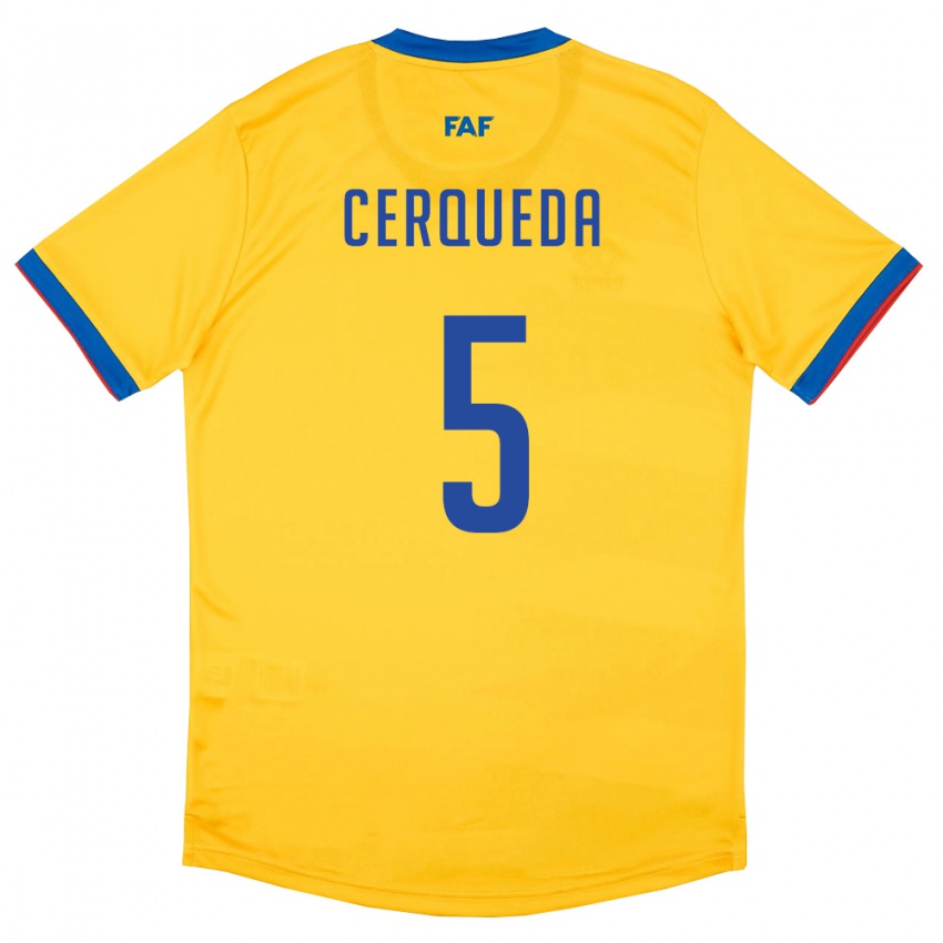 גברים אנדורה Eric Cerqueda #5 צהוב כחול אדום הרחק ג'רזי 26-28 חולצה קצרה