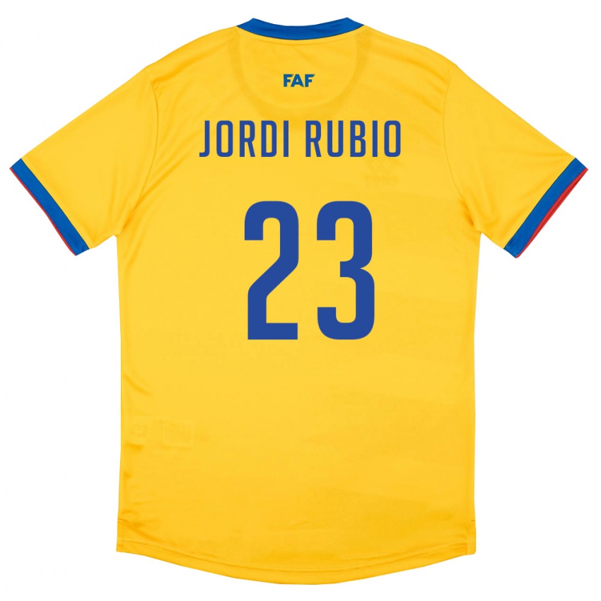 גברים אנדורה Jordi Rubio #23 צהוב כחול אדום הרחק ג'רזי 26-28 חולצה קצרה