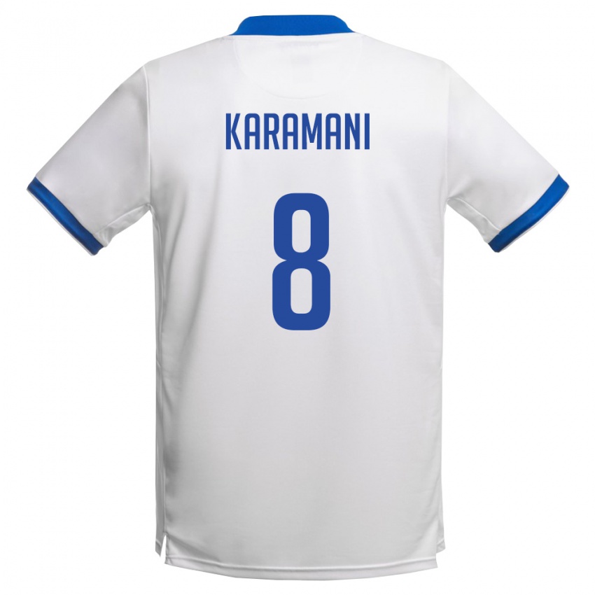 גברים קפריסין Christos Karamani #8 לבן כחול מלכותי הרחק ג'רזי 26-28 חולצה קצרה