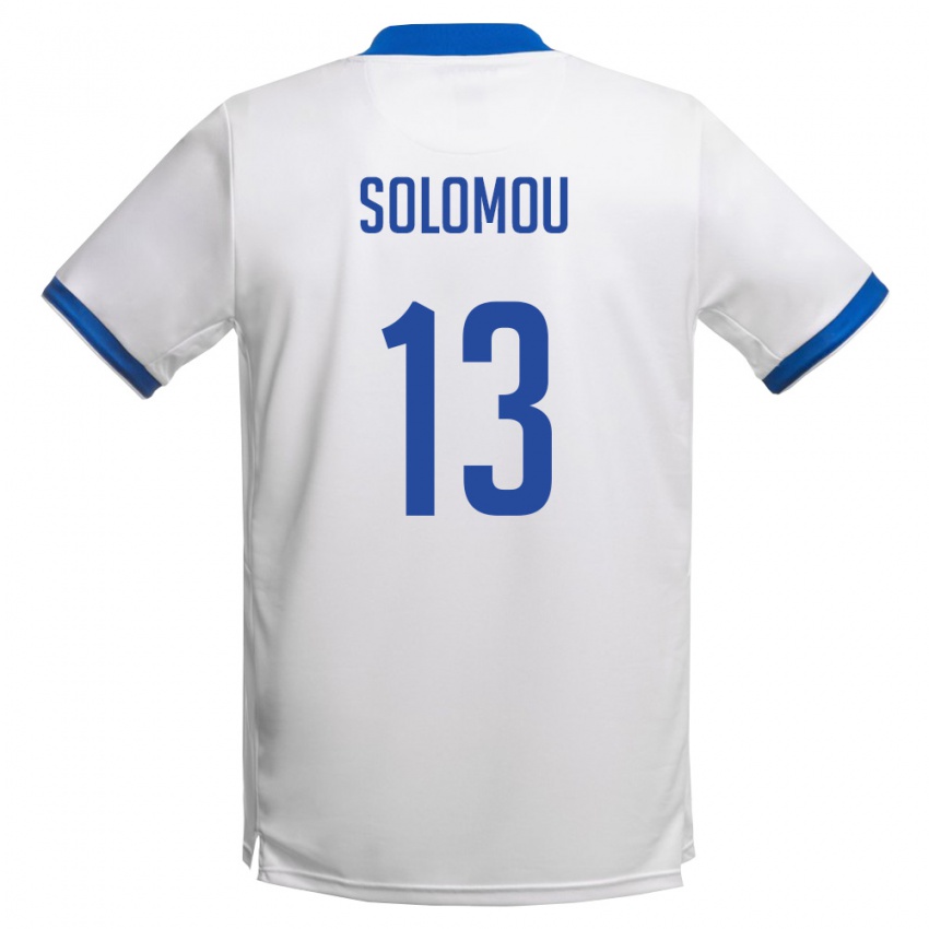 גברים קפריסין Michail Solomou #13 לבן כחול מלכותי הרחק ג'רזי 26-28 חולצה קצרה