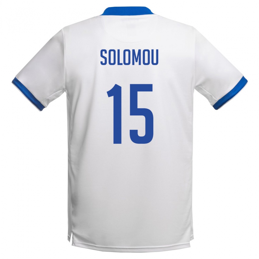 גברים קפריסין Symeon Solomou #15 לבן כחול מלכותי הרחק ג'רזי 26-28 חולצה קצרה