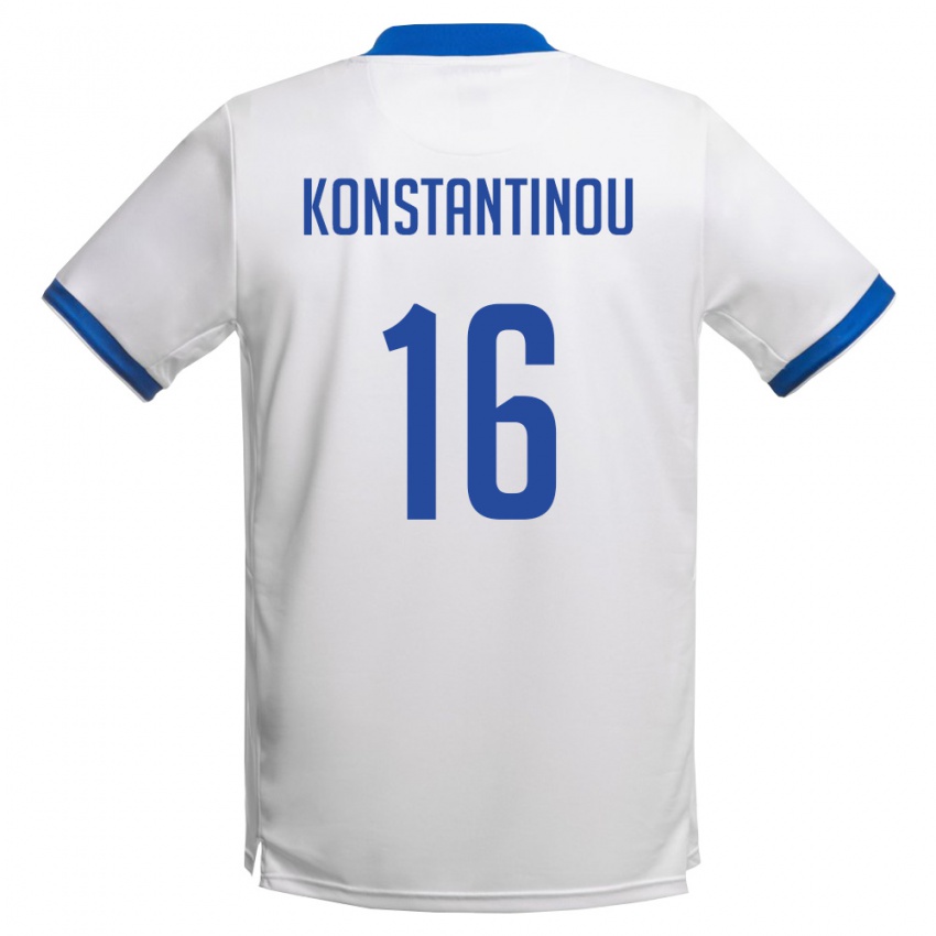 גברים קפריסין Paraskevas Konstantinou #16 לבן כחול מלכותי הרחק ג'רזי 26-28 חולצה קצרה