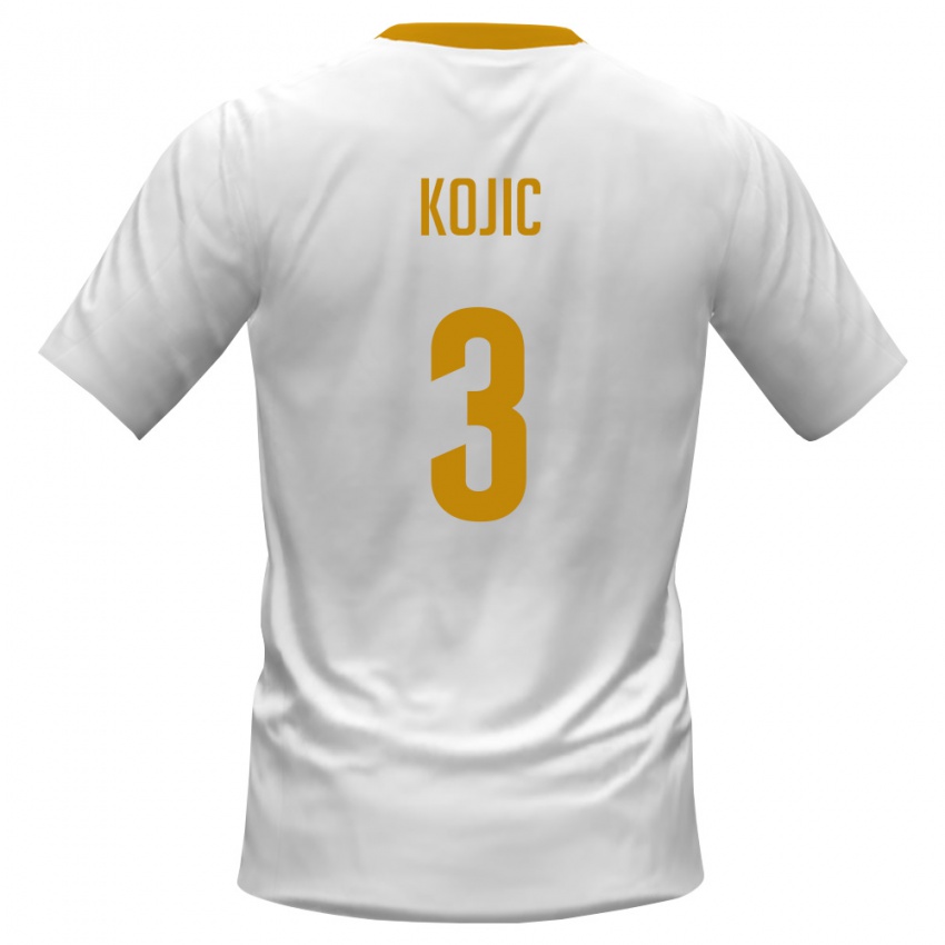 גברים מונטנגרו Meldin Kojic #3 לבן אדום צהוב הרחק ג'רזי 26-28 חולצה קצרה