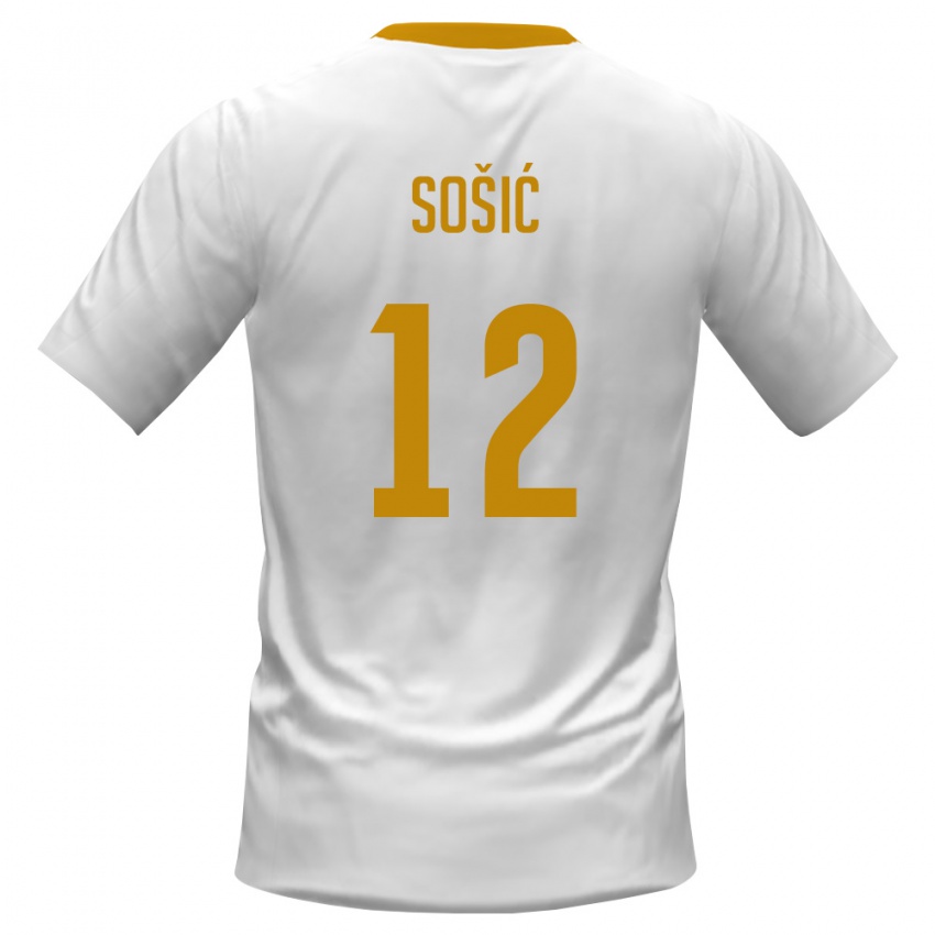 גברים מונטנגרו Simon Sošić #12 לבן אדום צהוב הרחק ג'רזי 26-28 חולצה קצרה