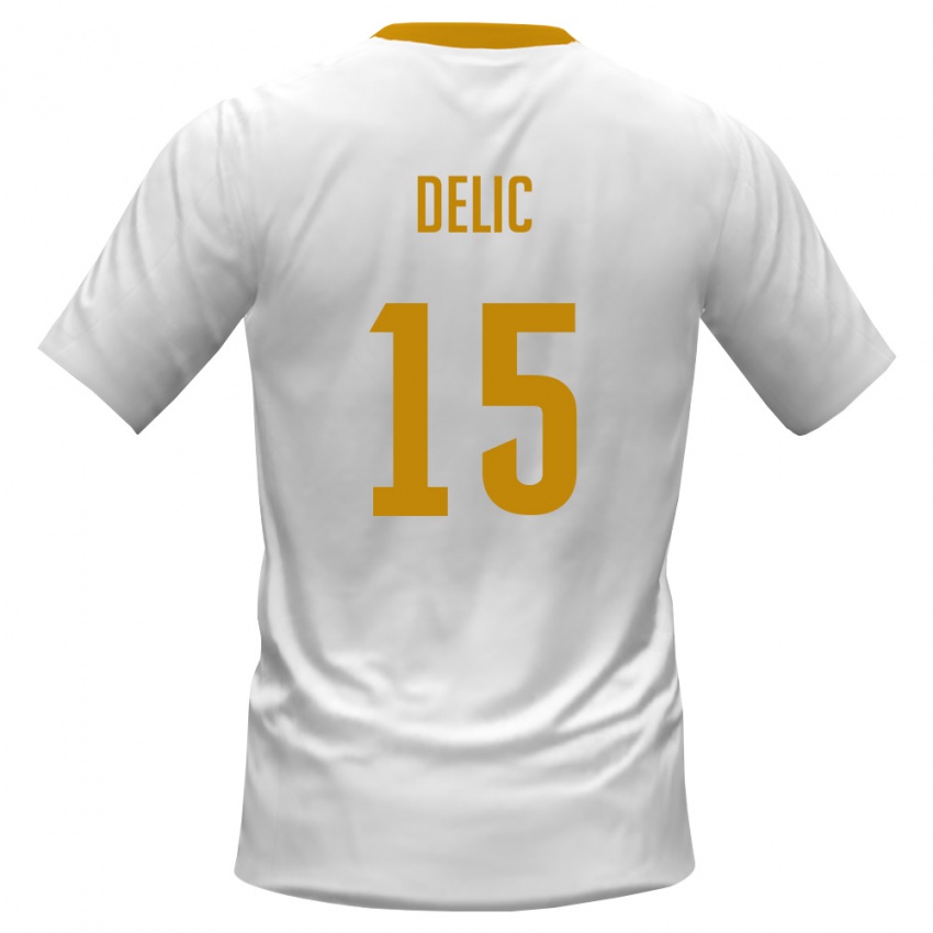 גברים מונטנגרו Stefan Delic #15 לבן אדום צהוב הרחק ג'רזי 26-28 חולצה קצרה