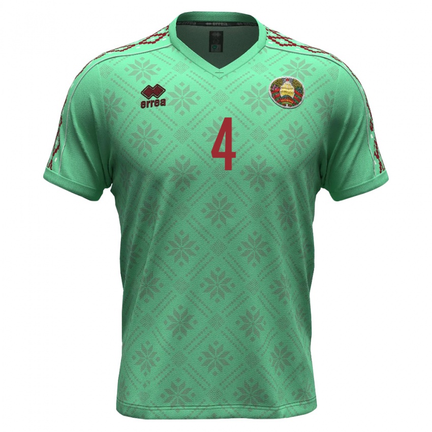 גברים בלארוס Dmitriy Maron #4 ירוק בהיר בורדו הרחק ג'רזי 26-28 חולצה קצרה