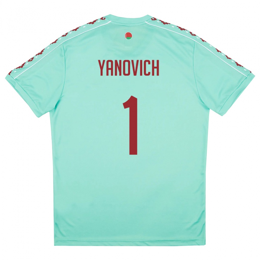 גברים בלארוס דניל ינוביץ׳ #1 ירוק בהיר בורדו הרחק ג'רזי 26-28 חולצה קצרה