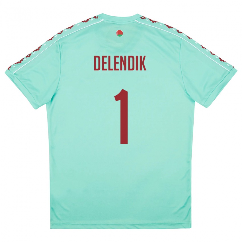גברים בלארוס Matvey Delendik #1 ירוק בהיר בורדו הרחק ג'רזי 26-28 חולצה קצרה