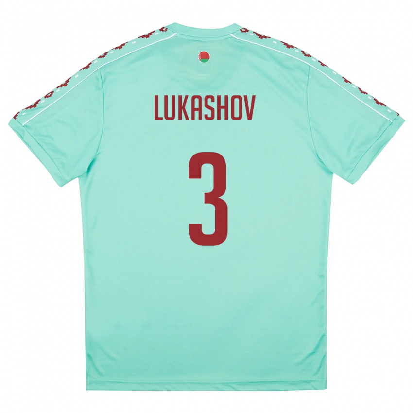 גברים בלארוס Anton Lukashov #3 ירוק בהיר בורדו הרחק ג'רזי 26-28 חולצה קצרה