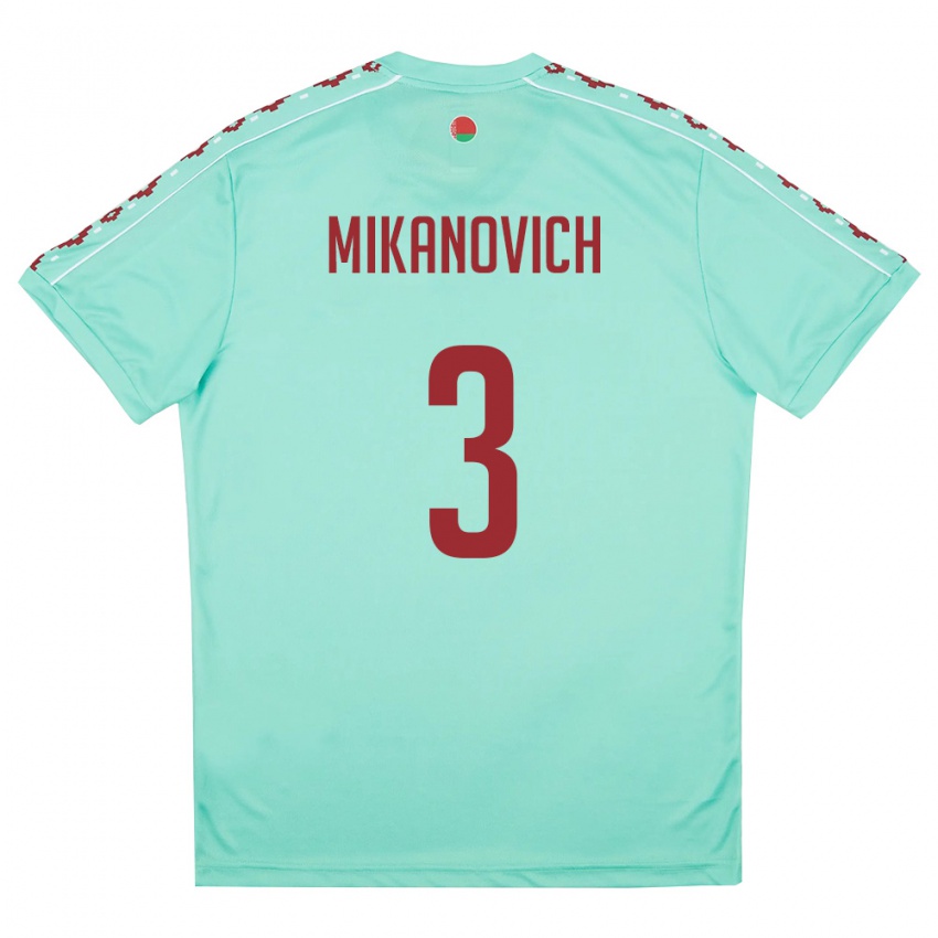 גברים בלארוס Erik Mikanovich #3 ירוק בהיר בורדו הרחק ג'רזי 26-28 חולצה קצרה