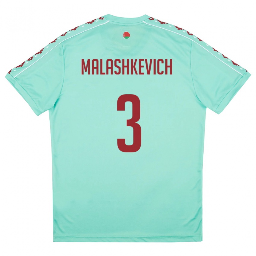 גברים בלארוס Dmitriy Malashkevich #3 ירוק בהיר בורדו הרחק ג'רזי 26-28 חולצה קצרה