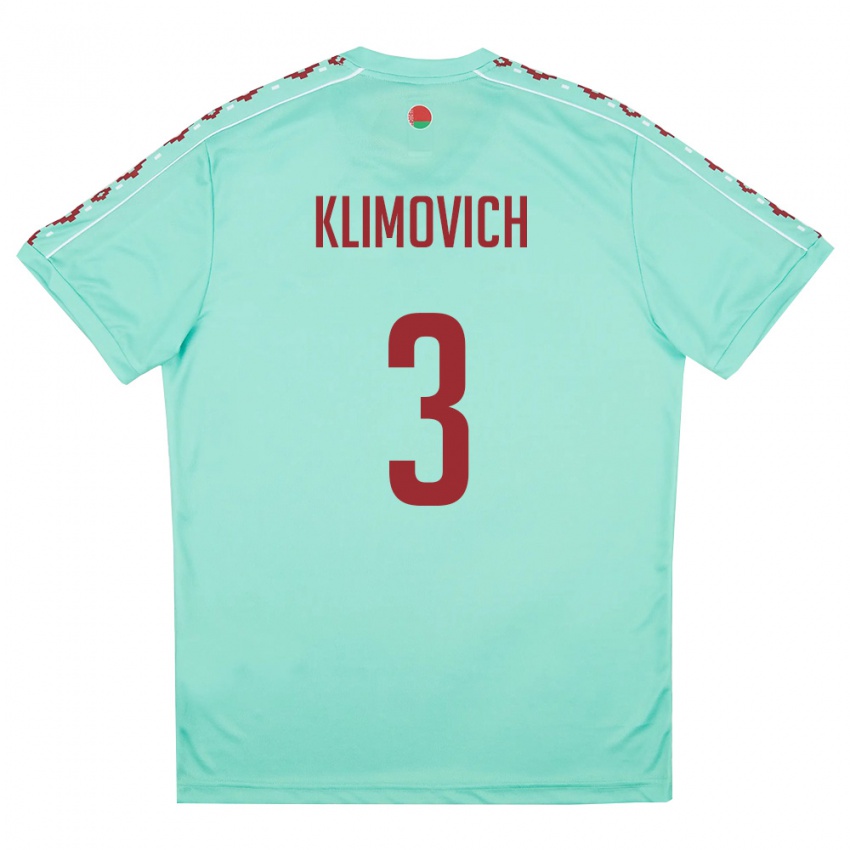 גברים בלארוס Aleksandr Klimovich #3 ירוק בהיר בורדו הרחק ג'רזי 26-28 חולצה קצרה