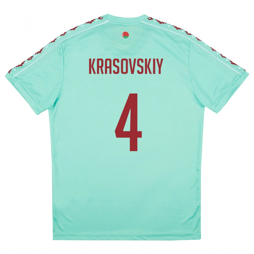גברים בלארוס ולדיסלב קרסובסקי #4 ירוק בהיר בורדו הרחק ג'רזי 26-28 חולצה קצרה