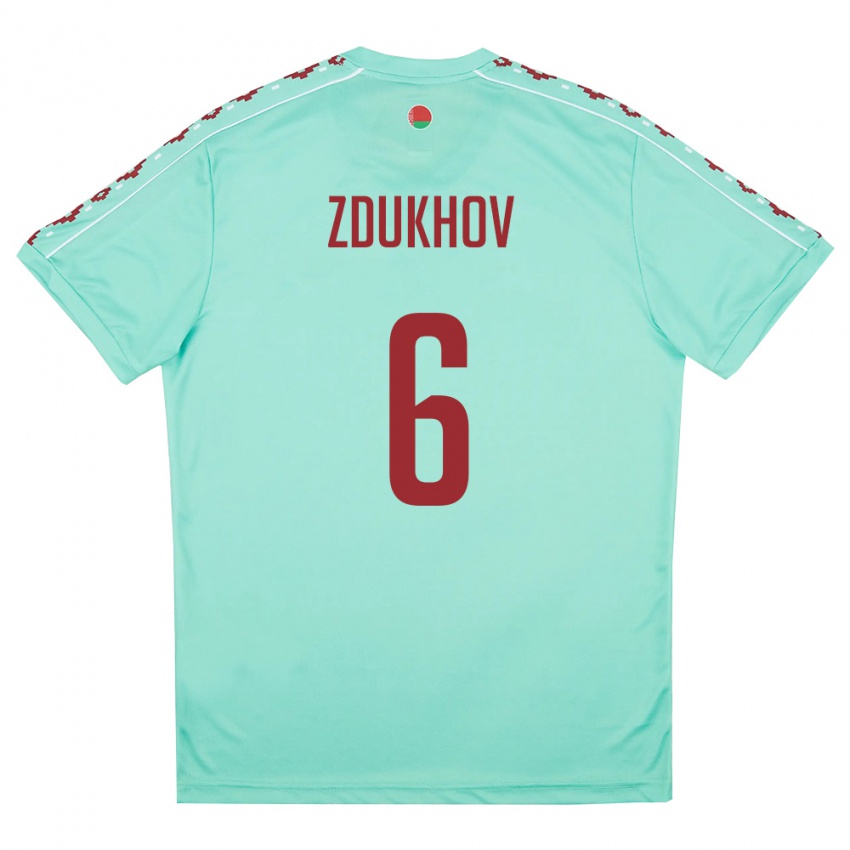 גברים בלארוס Roman Zdukhov #6 ירוק בהיר בורדו הרחק ג'רזי 26-28 חולצה קצרה