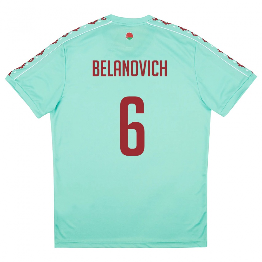 גברים בלארוס Yaroslav Belanovich #6 ירוק בהיר בורדו הרחק ג'רזי 26-28 חולצה קצרה