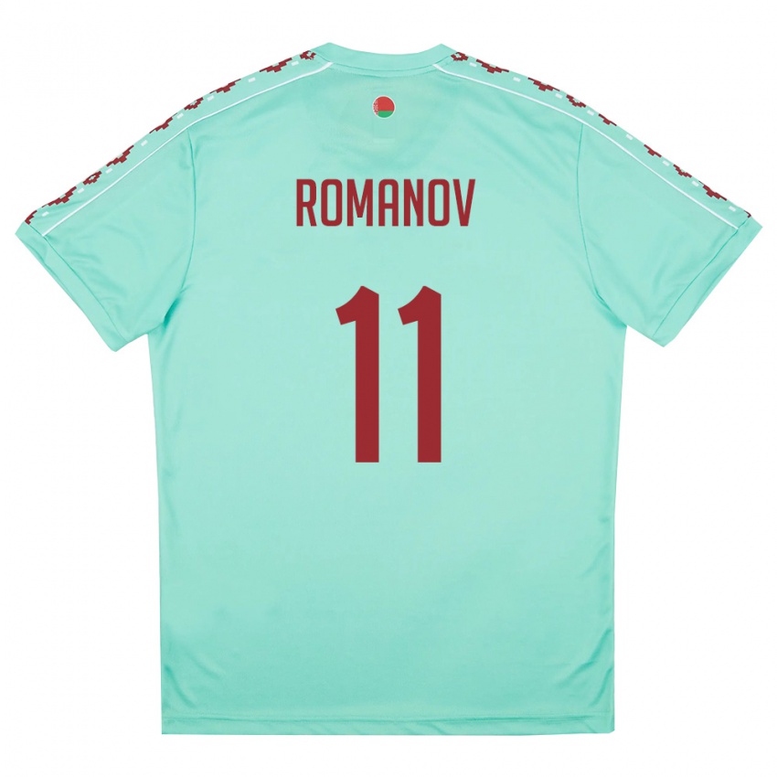 גברים בלארוס Egor Romanov #11 ירוק בהיר בורדו הרחק ג'רזי 26-28 חולצה קצרה