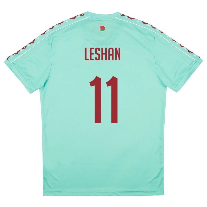 גברים בלארוס Zakhar Leshan #11 ירוק בהיר בורדו הרחק ג'רזי 26-28 חולצה קצרה