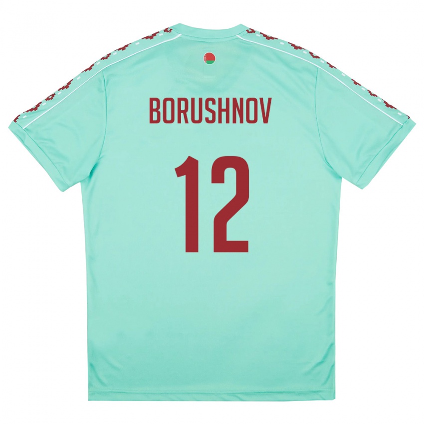גברים בלארוס Nikolay Borushnov #12 ירוק בהיר בורדו הרחק ג'רזי 26-28 חולצה קצרה