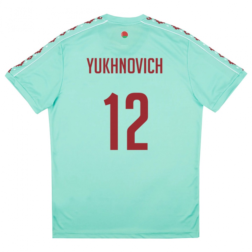 גברים בלארוס Ilya Yukhnovich #12 ירוק בהיר בורדו הרחק ג'רזי 26-28 חולצה קצרה