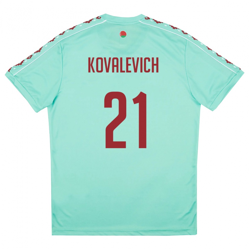 גברים בלארוס Timofey Kovalevich #21 ירוק בהיר בורדו הרחק ג'רזי 26-28 חולצה קצרה