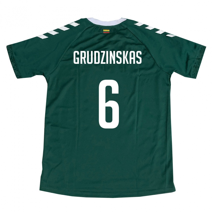 גברים ליטא Dovas Grudzinskas #6 ירוק כהה לבן הרחק ג'רזי 26-28 חולצה קצרה