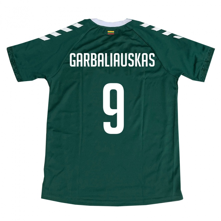גברים ליטא Nedas Garbaliauskas #9 ירוק כהה לבן הרחק ג'רזי 26-28 חולצה קצרה