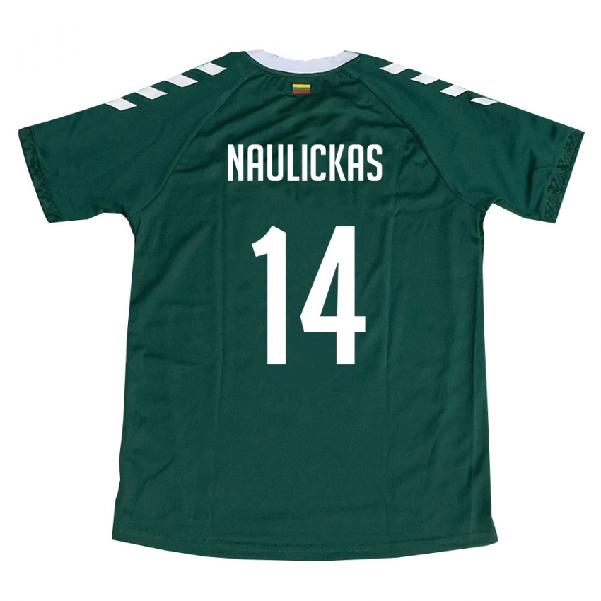 גברים ליטא Arnas Naulickas #14 ירוק כהה לבן הרחק ג'רזי 26-28 חולצה קצרה