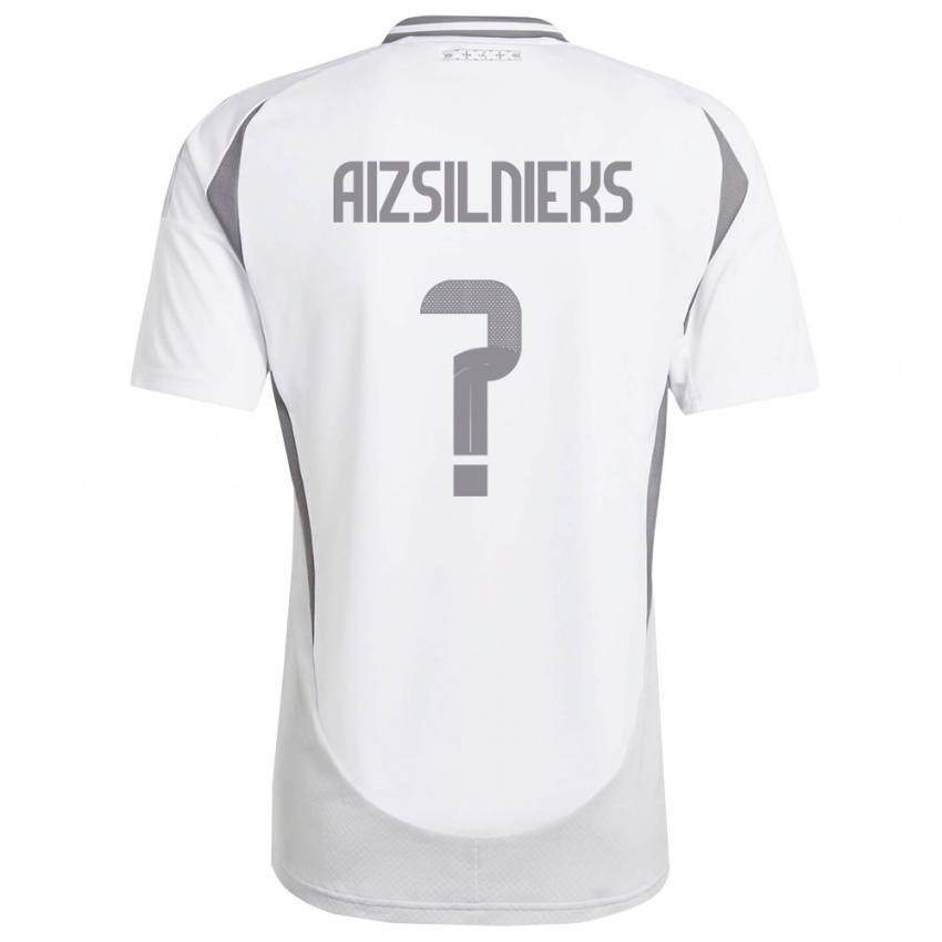 גברים לטביה Andris Aizsilnieks #0 לבן אפור כהה הרחק ג'רזי 26-28 חולצה קצרה