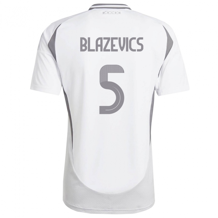 גברים לטביה Jegors Blazevics #5 לבן אפור כהה הרחק ג'רזי 26-28 חולצה קצרה
