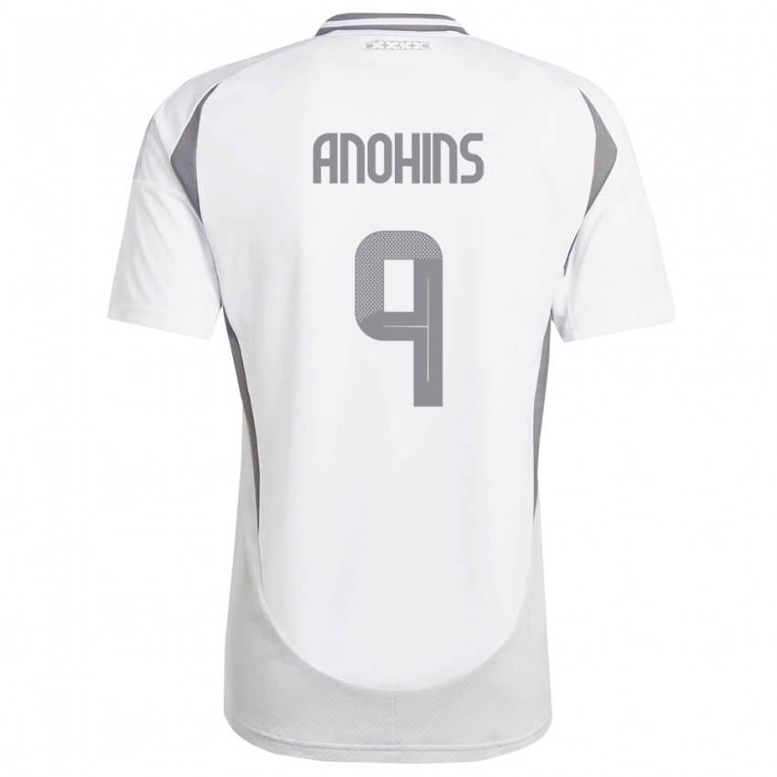 גברים לטביה Ilija Anohins #9 לבן אפור כהה הרחק ג'רזי 26-28 חולצה קצרה