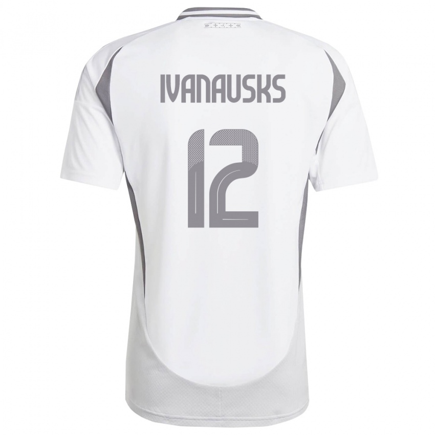 גברים לטביה Ivans Ivanausks #12 לבן אפור כהה הרחק ג'רזי 26-28 חולצה קצרה