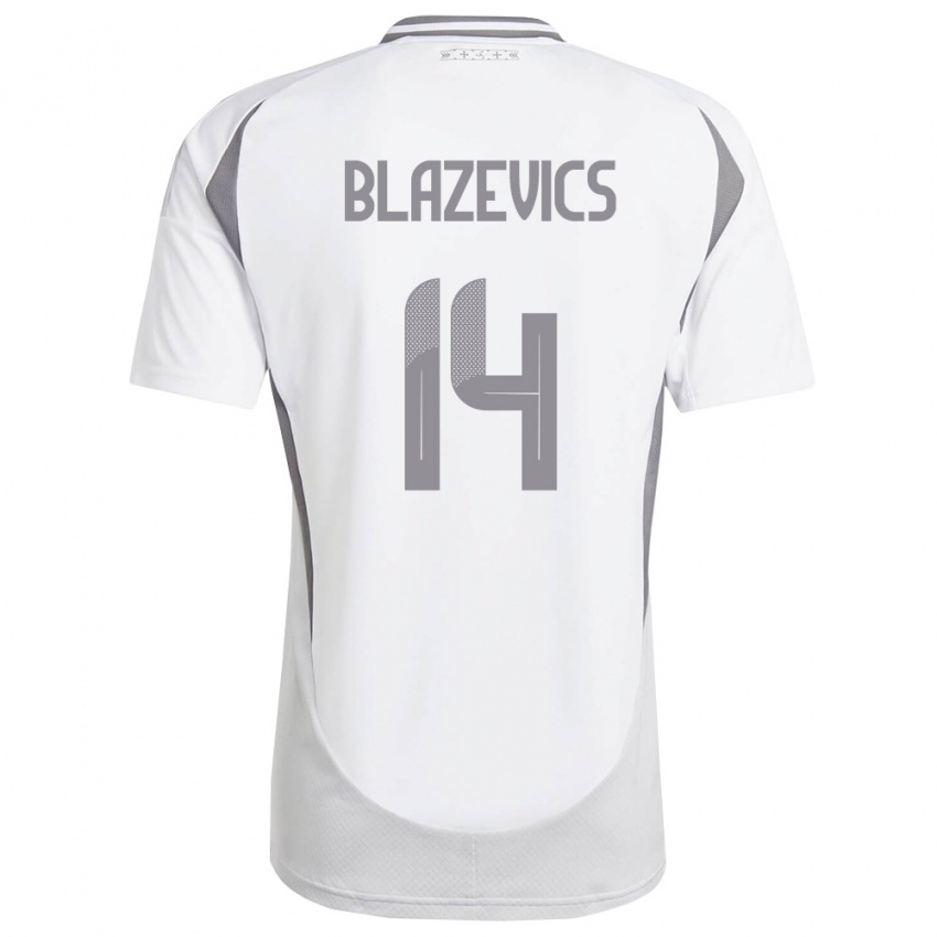 גברים לטביה Olivers Blazevics #14 לבן אפור כהה הרחק ג'רזי 26-28 חולצה קצרה