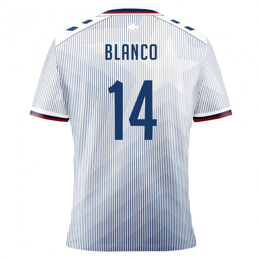 גברים פוארטו ריקו ג׳אסטין בלנקו #14 כחול מלכותי לבן הרחק ג'רזי 26-28 חולצה קצרה