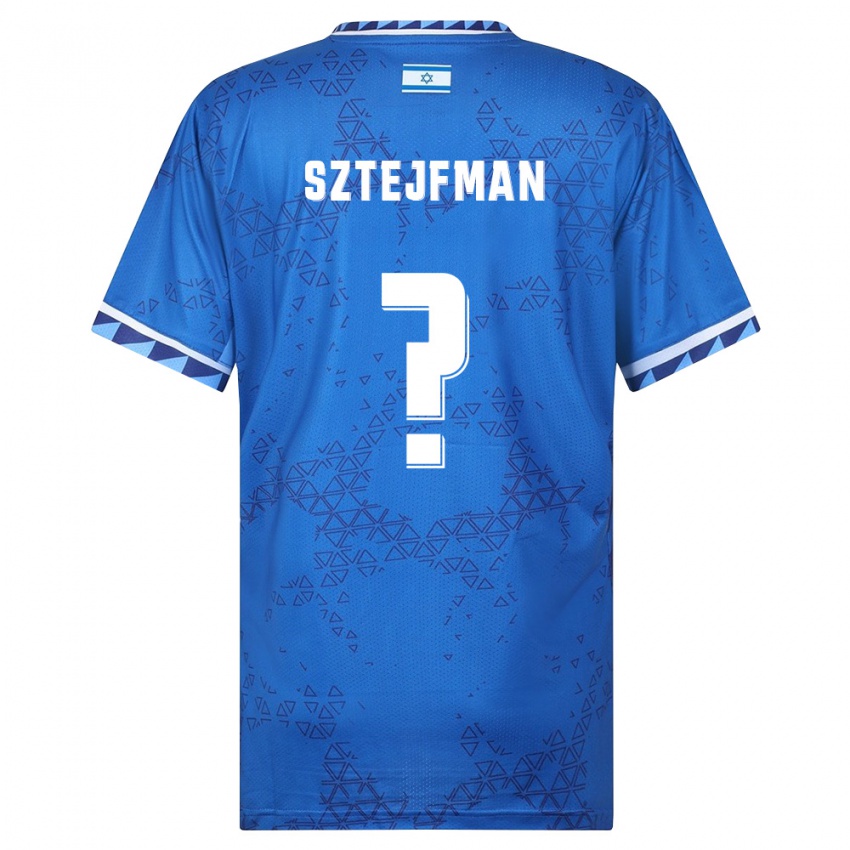 גברים ישראל Noam Sztejfman #0 כחול לבן הרחק ג'רזי 26-28 חולצה קצרה