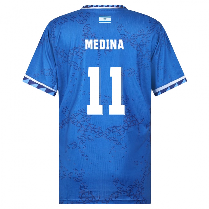 גברים ישראל Amit Medina #11 כחול לבן הרחק ג'רזי 26-28 חולצה קצרה
