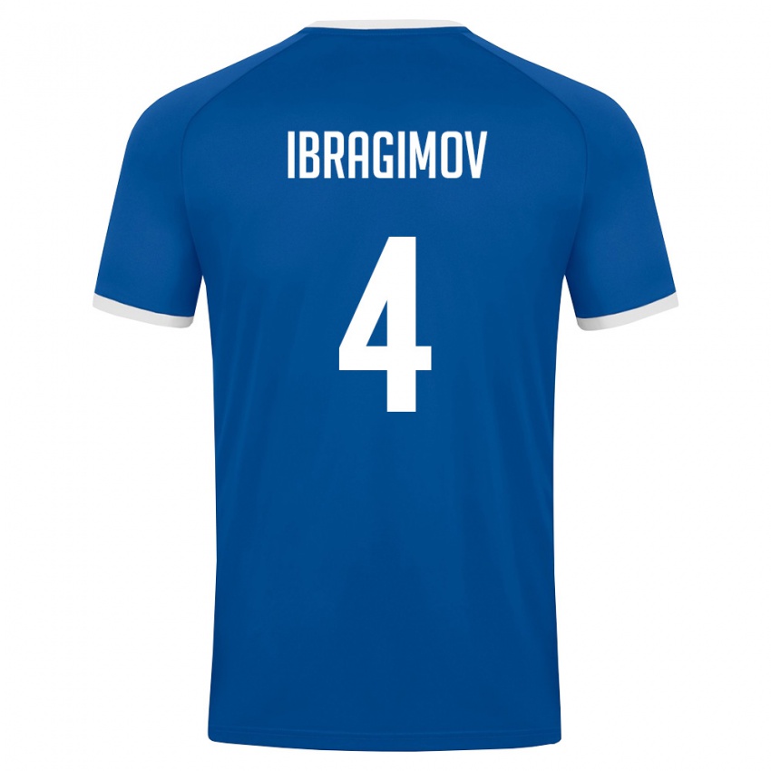 נשים אוזבקיסטן Sunnat Ibragimov #4 כחול מלכותי לבן ג'רזי ביתית 26-28 חולצה קצרה