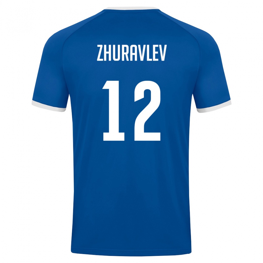 נשים אוזבקיסטן Denis Zhuravlev #12 כחול מלכותי לבן ג'רזי ביתית 26-28 חולצה קצרה