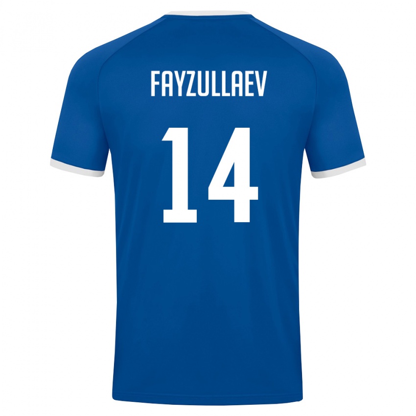 נשים אוזבקיסטן Ruziboy Fayzullaev #14 כחול מלכותי לבן ג'רזי ביתית 26-28 חולצה קצרה