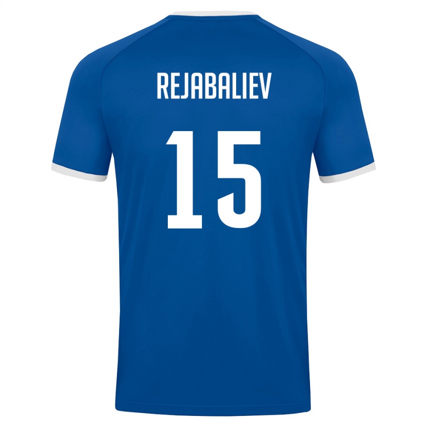 נשים אוזבקיסטן Meyirbek Rejabaliev #15 כחול מלכותי לבן ג'רזי ביתית 26-28 חולצה קצרה