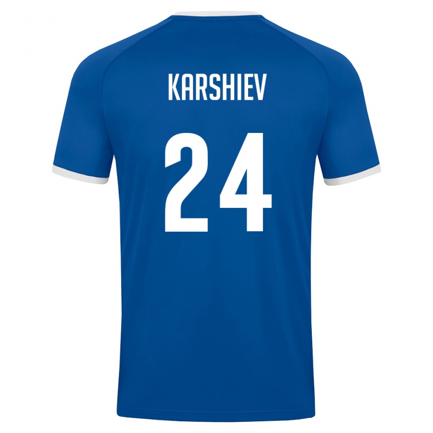 נשים אוזבקיסטן Azizbek Karshiev #24 כחול מלכותי לבן ג'רזי ביתית 26-28 חולצה קצרה