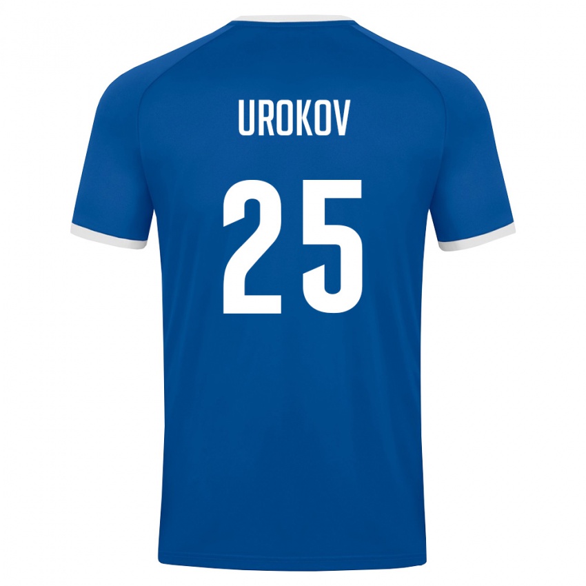 נשים אוזבקיסטן Mukhammadali Urokov #25 כחול מלכותי לבן ג'רזי ביתית 26-28 חולצה קצרה